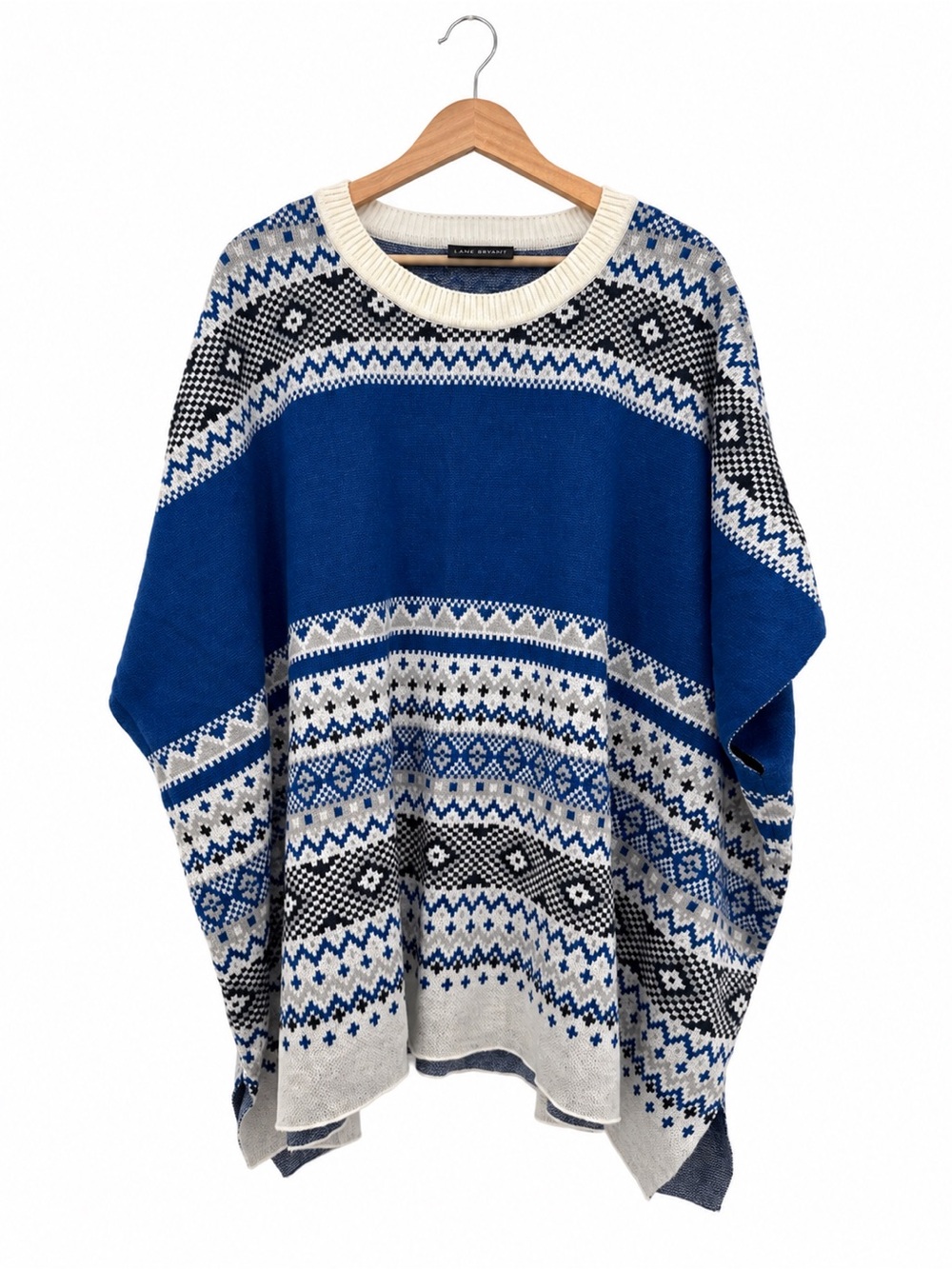 Lane Bryant Blue Fair Isle Poncho Sweater Women’s 18/20 Oversized Knit